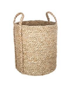 Storage basket, circular with handle, sea straw, brown, L32x32x32xH35cm