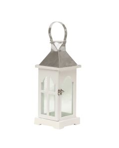 Decorative lantern, metal/glass, White, 14xH36 cm