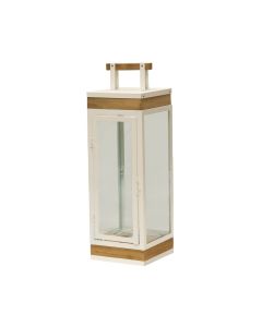 Decorative lantern, metal/glass/wood, white, 17xH35 cm