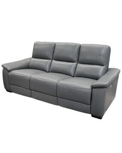 Divan, 3-vendësh, lëkurë, këmbë druri, gri e errët, 218x99xH102 cm