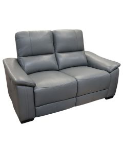 Divan, 2-vendësh, lëkurë, këmbë druri, gri e errët, 160x99xH102 cm