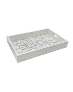 Decorative tray, wooden, white, S-46x30.5xH6cm