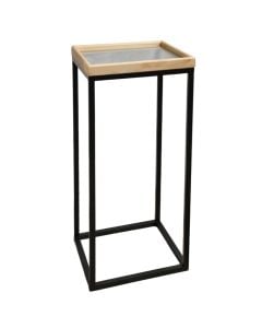 Side table ''Kanala M'', metal/glass/wooden, black/brown, 35x35xH70 cm