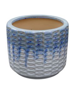 Flower pot, M, ceramic, white/blue, Ø26xH22 cm