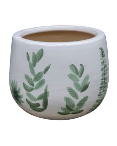 Vazo lulesh, M, qeramike, e bardhë/jeshile, Ø22xH18 cm