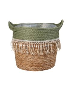 Kosh magazinimi, rattan, tekstil, jeshile, kafe, H18 x ø21 cm