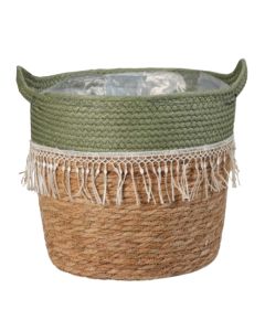 Kosh magazinimi, rattan, tekstil, jeshile, kafe, H22 x ø26 cm