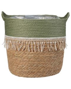 Kosh magazinimi, rattan, tekstil, jeshile, kafe, H26 x ø33 cm