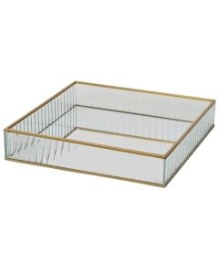 Decorative tray, M, metal/glass, golden, 25x25xH4.5cm