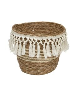 Shportë magazinimi, kashtë, natyrale, Ø26xH24 cm