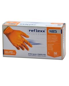 Disposable work gloves, Reflexx, nitrile, powder-free, size L, 50 pieces, orange color