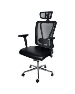 Office chair with casters, chromed base structure, mesh and textile fabric, black, 66x66xH122-137 cm