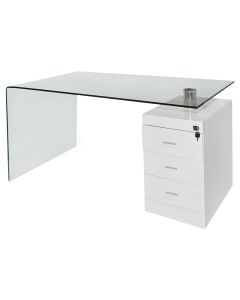 Office table, MILANO, tempered glass structure and MDF, tempered glass tabletop, clear/white, 125x65xH75 cm