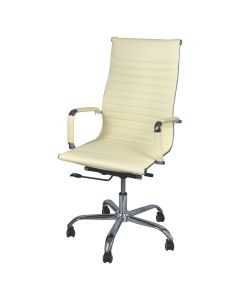 Karrige zyre me rrota, me krahë, veshje PU, krahë të kromuar me veshje PU, strukturë e kromuar me bazament 350mm, rrota material PU, 57.5x66xH108-116.5 cm