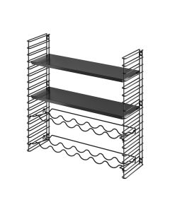Shelving unit with bottle holder, Libro, for 6 bottles, epoxy coated, black/white, 70x21xH68 cm