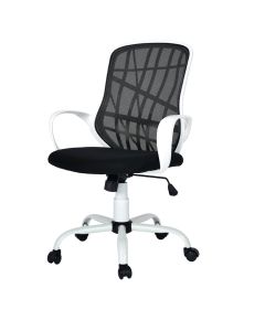 Office chair with wheels and arms, mesh cover and textile seat, black/white, 62x61xH95-105cm