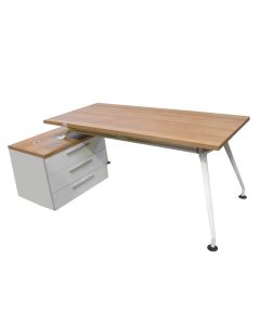 Office desk, aluminium frame (white), melamine tabletop, oak, 160x75xH75 cm