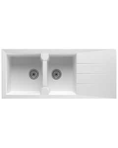 Lavapjatë, 2 gropa, Alineo, resinë (30%) dhe fibra xhami dhe minerale (70%), e bardhë, 116x50xH21 cm