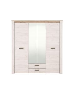 Wardrobe, KENT, melamine and mirror, white oak / grey oak, 198.5x55.5xH206.5 cm