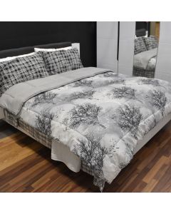 Jorgan, dopjo, 80% pambuk dhe 20% poliester, e bardhë me lule blu, 220x240 cm, 350 gr/m²
