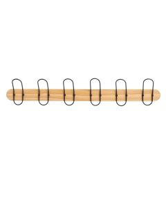 Clothes hanger, on the wall, with 6 hooks, wood/metal, brown/black, 77x13xH5.5cm