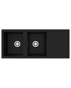 Sink, 2 bowls, right/left, resin (40%) and fiberglass (60%), black, 116x50xH21.4 cm