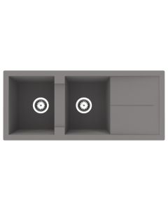 Sink, 2 bowls, right/left, resin (40%) and fiberglass (60%), gray/concrete, 116x50xH21.4 cm