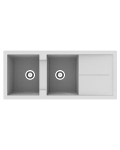 Sink, 2 bowls, right/left, resin (40%) and fiberglass (60%), white, 116x50xH21.4 cm