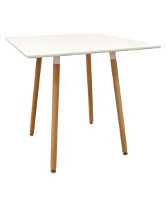 Tavolinë ngrënie, Rookie, syprinë mdf, këmbë druri, e bardhë/kafe, 80x80xH75 cm