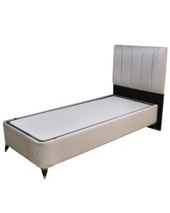 Bed, Turquaz, single, storage unit, metal structure, textile upholstery, cream, 90x200 cm