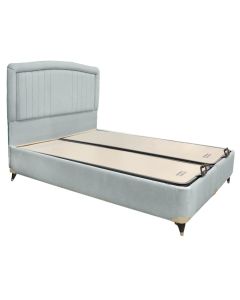 Bed, Silver, double, storage unit, metal structure, textile upholstery, sky blue, 160x200 cm