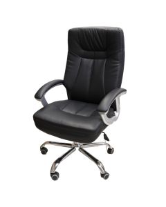High back office chair, PU cushion seat and back, Steel arm covered PU, 350mm chrome steel base with PU castors, 55x50xH102-120 cm