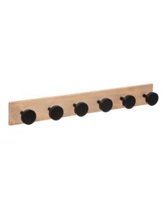 Clothes hanger, 6 hooks, Mdf/pine, brown/black, 58 x7 cm