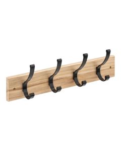 Clothes hanger, 4 hooks, pine, brown/black, 42 x 8 x H. 13 cm