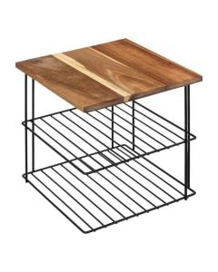 Organizues kuzhine, Acacia, metal/dru akacia, 2 nivele, e zezë/kafe, 24x24xH24 cm