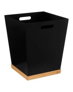 Recycle bin "Bava" in MDF, bamboo material, black color. Dimensions, H : 32.6 cm, W : 27.2 cm, D : 27.2 cm.