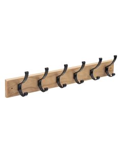 Clothes hanger ''Jano'' in bois wood and aluminum material, natural wood color. Dimensions, H : 13.5 cm, L : 58 cm, D : 8 cm.