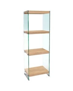 Raft shumëfunksional, 3 nivele, xham I temperuar/ MDF, transparente/ sonoma, 40x30xH125 cm