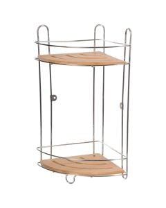Corner toilet shelf, Venterra, with 2 shelves, metal/bamboo, 27x19xH40 cm