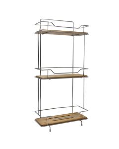 Shampoo holder, 3 levels, rectangular, metal/bamboo, silver/bamboo, 29x15xH58 cm