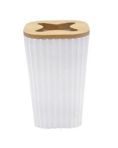 Toothbrush holder, plastic/bamboo, white/natural bamboo, 7.5x7.5xH12cm
