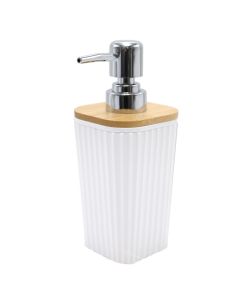 Liquid soap dispenser, plastic/bamboo, white/natural bamboo, 7.5x9.5xH11.5cm