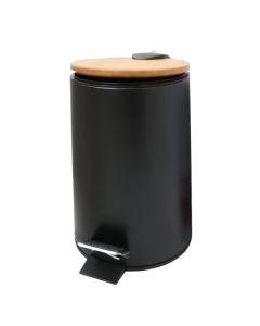 Toilet basket, 3L, metal/bamboo, black, 16.8xH24cm