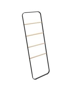 Towel rack, 4 levels, metal/bamboo, black/natural bamboo, 45x3xH150 cm