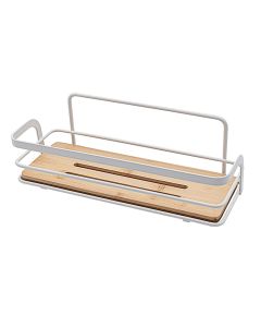 Rectangular shower shelf, wall mounted, steel/bamboo, white, 26x5xH9cm