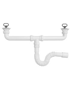 Sifon lavapjate set,  me 2 pileta,+ tub fleksibël dhe 2 tapa, polipropilen, e bardhë,   ø80,  1/1/2''x32-40 mm