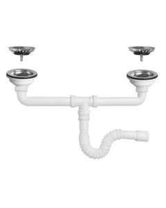 Sifon lavapjate set,  me 2 pileta,+ tub fleksibël, polipropilen, e bardhë, 1/1/2'' x32-40 mm, ø114