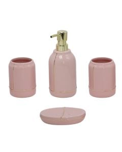 Bathroom accessory set, 4 pieces, ceramic, pink