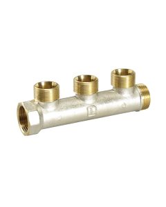Brass Manifold, Linear, 3 Outlets, 1''x1/2''