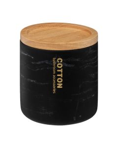 Cotton holder, with lid, plastic/bamboo, black, 9.5x9.5xH11 cm